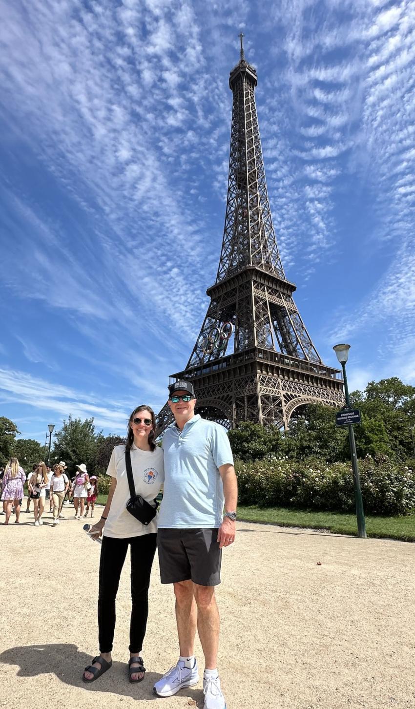 Katy Poole in front of Eiffel Tower