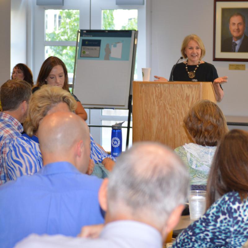 Sharon Stewart speaking to audience