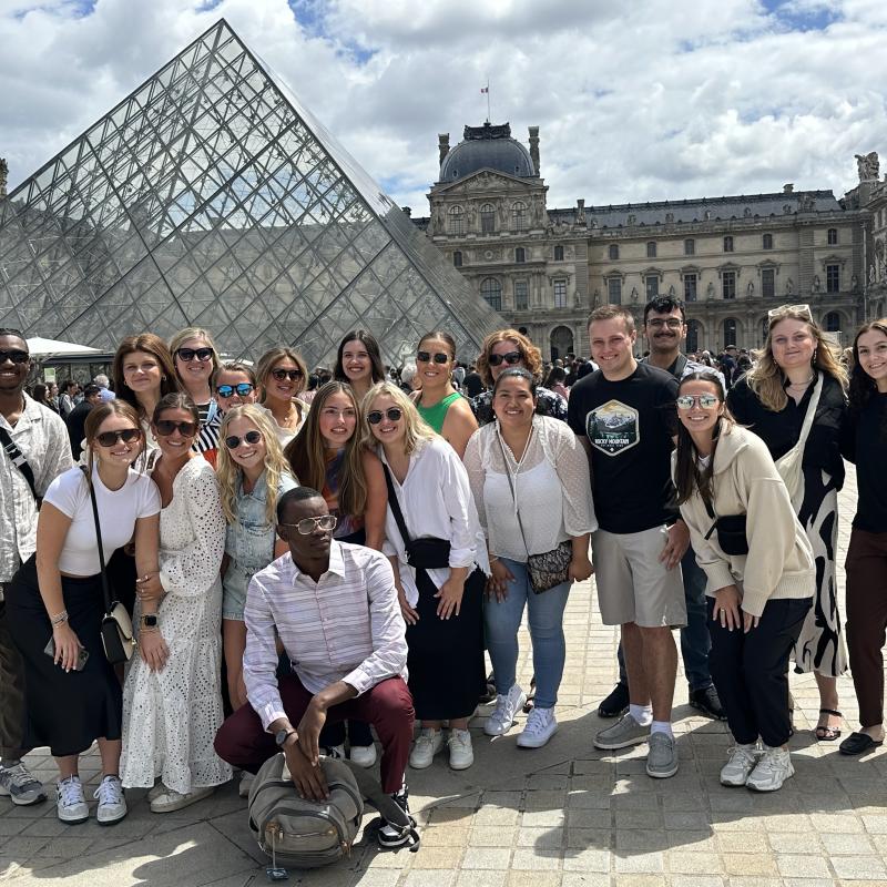 Students in front of the Louvre