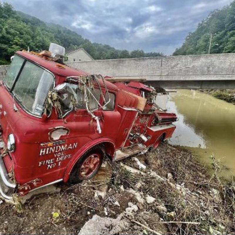 Firetruck taken by flood