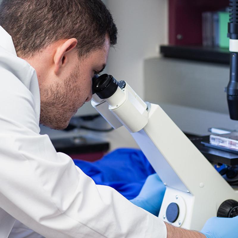 Researcher with Microscope