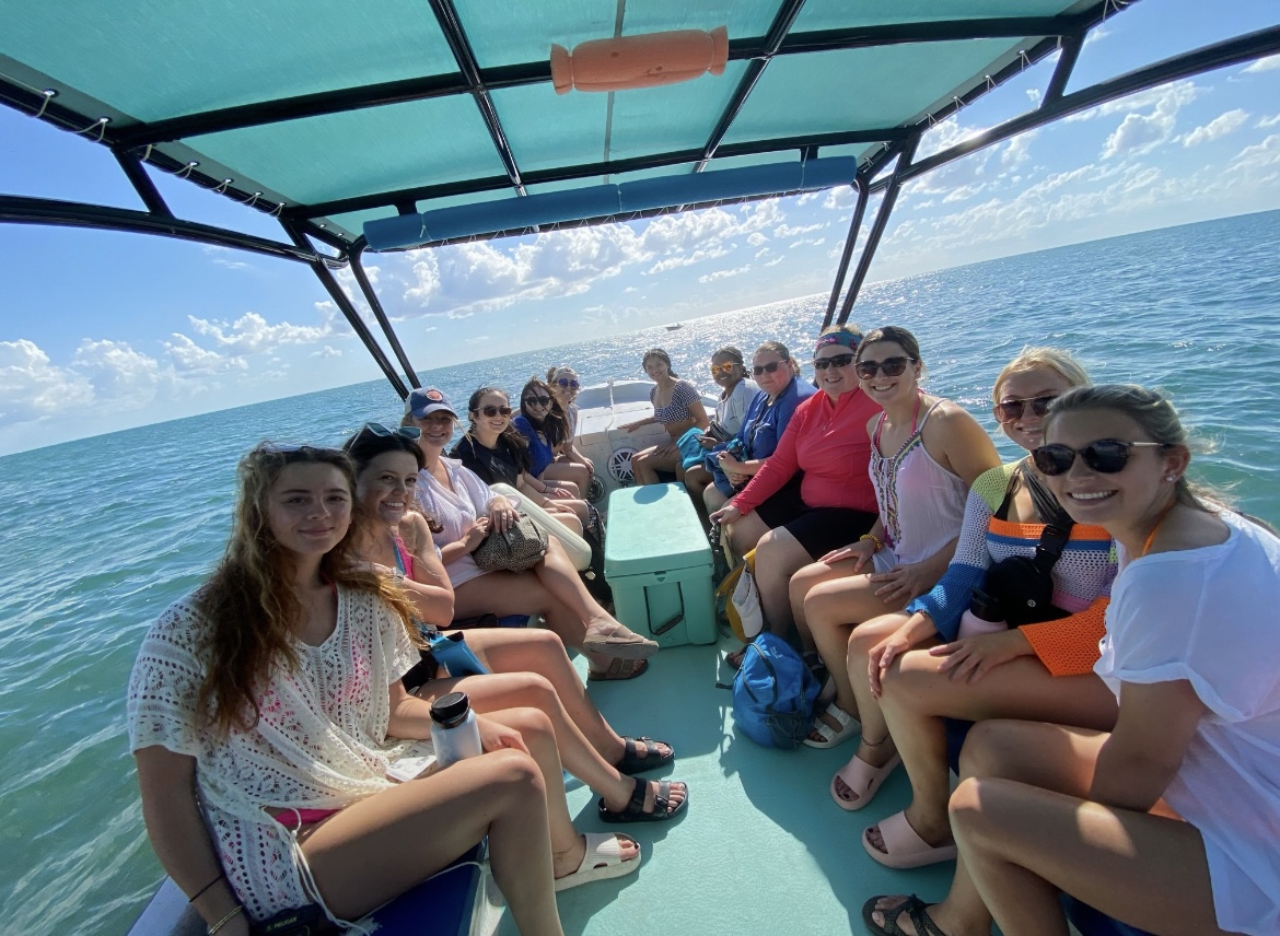 Students on boat in Belize