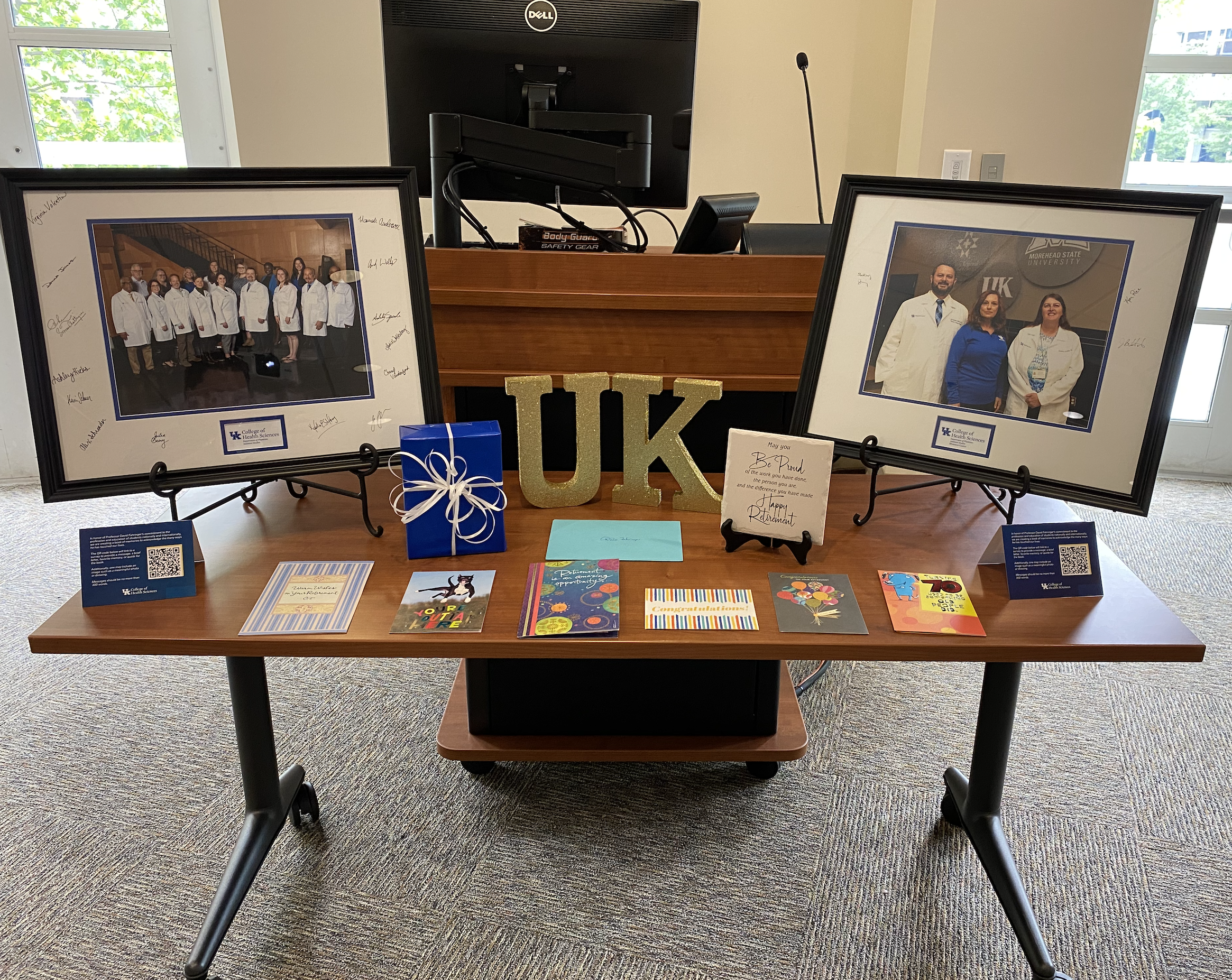 Table with pictures of David Fahringer